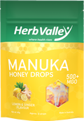 HV Manuka Honey Drops 60grams - Lemon & Ginger  高浓度麦卢卡蜂蜜MGO 500+柠檬姜味润喉糖 60克