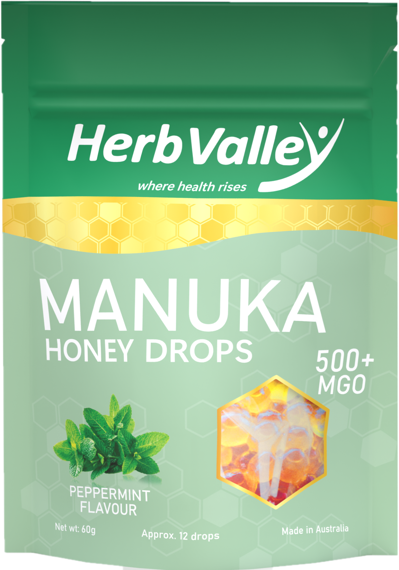 HV Manuka Honey MGO 500 + Drops - Peppermint 高浓度麦卢卡蜂蜜MGO 500+薄荷润喉糖